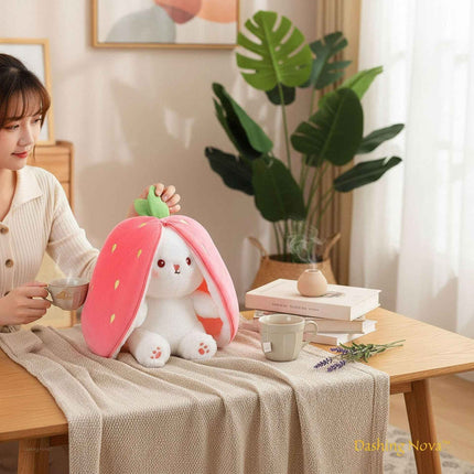 Reversible Strawberry Bunny Plush Toy Soft Polyester Kids Easter Basket Stuffer Gift Birthday Surprise for Girls and Boys
