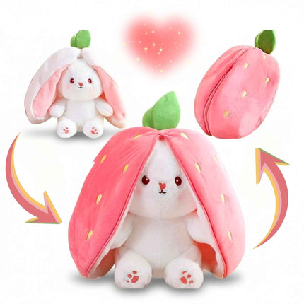 Reversible Strawberry Bunny Plush Toy Soft Polyester Kids Easter Basket Stuffer Gift Birthday Surprise for Girls and Boys