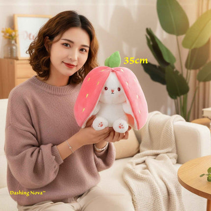 Reversible Strawberry Bunny Plush Toy Soft Polyester Kids Easter Basket Stuffer Gift Birthday Surprise for Girls and Boys