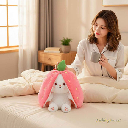 Reversible Strawberry Bunny Plush Toy Soft Polyester Kids Easter Basket Stuffer Gift Birthday Surprise for Girls and Boys