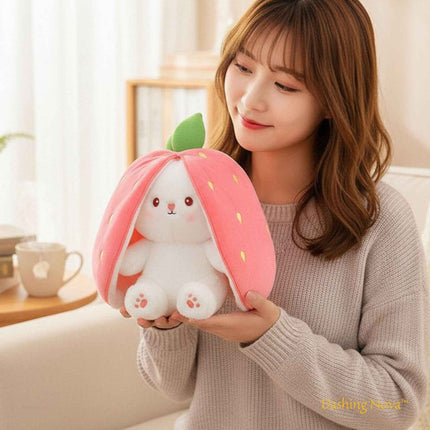 Reversible Strawberry Bunny Plush Toy Soft Polyester Kids Easter Basket Stuffer Gift Birthday Surprise for Girls and Boys
