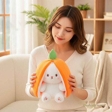 Reversible Strawberry Bunny Plush Toy Soft Polyester Kids Easter Basket Stuffer Gift Birthday Surprise for Girls and Boys