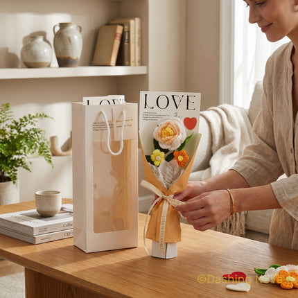 Rose Crochet Bouquet with Gift Bag for Valentines Day Mothers Day