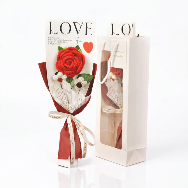 Rose Crochet Bouquet with Gift Bag for Valentines Day Mothers Day
