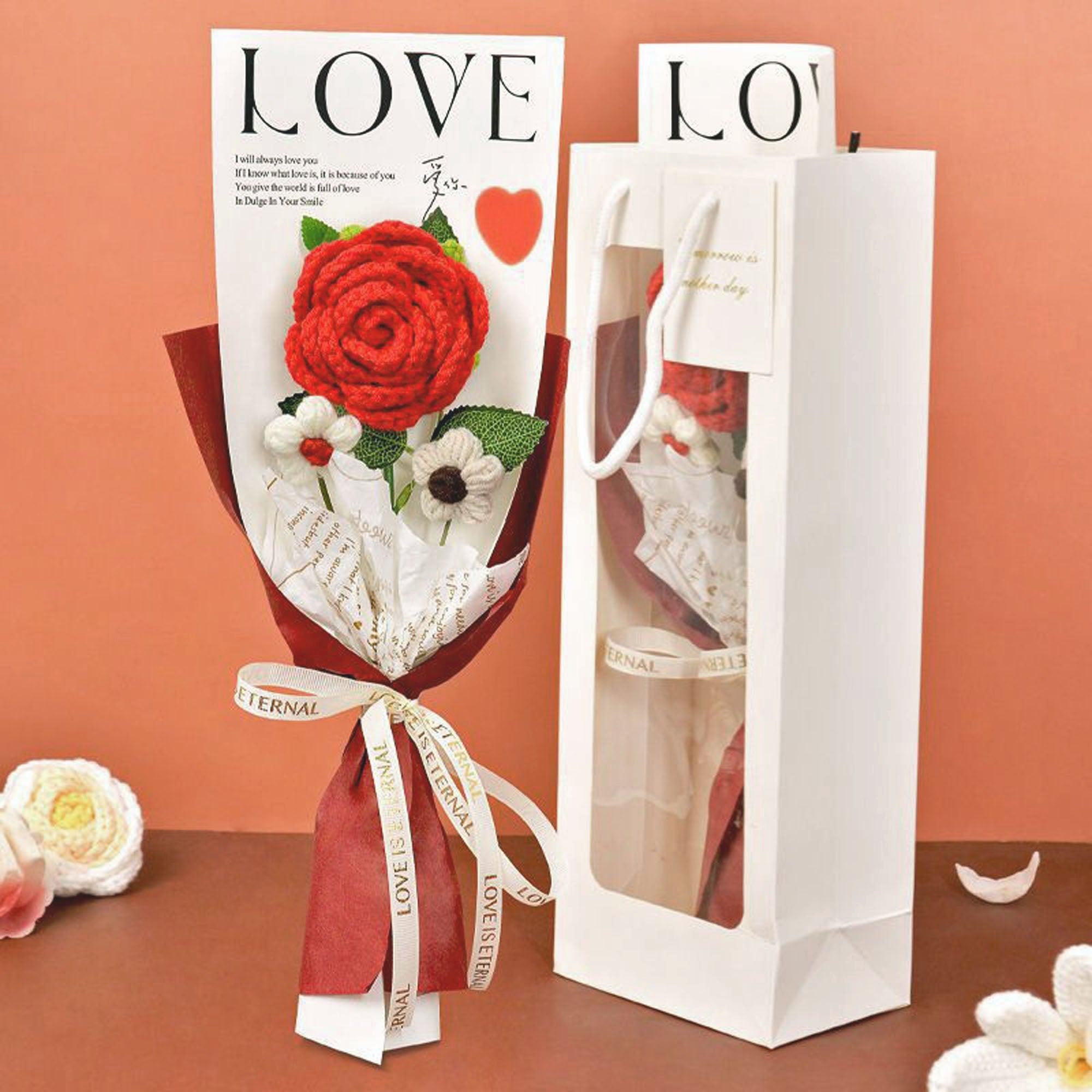 Rose Crochet Flower Gift Set – Handmade Floral Decor for Her