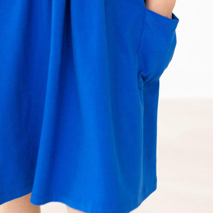 Royal Blue 3/4 Sleeve Pocket Twirl Dress - Dashing Nova