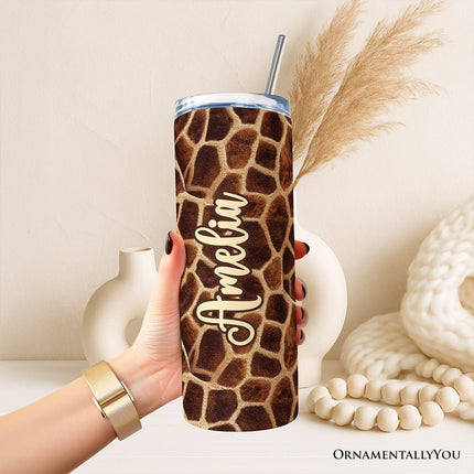 Safari Giraffe Print 20oz Personalized Tumbler With Lid and Stainless Steel Straw, Stylish Wildlife Gift Cup