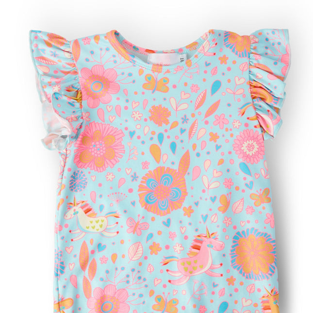 SALE Blue Retro Unicorns S/S Ruffle Tee - Dashing Nova
