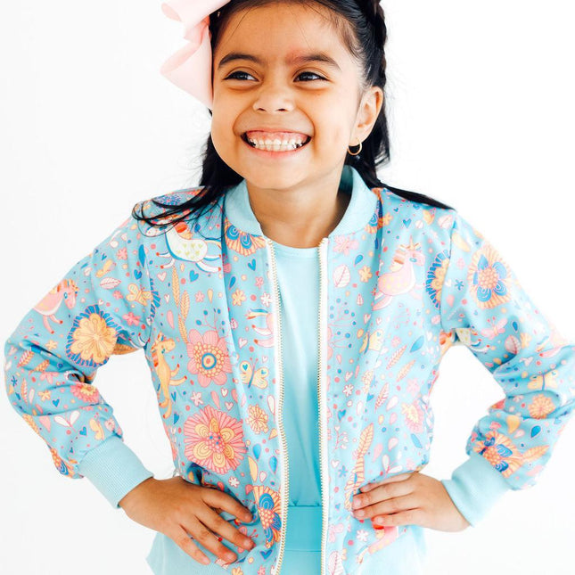 SALE Blue Retro Unicorns Satin Jacket - Dashing Nova