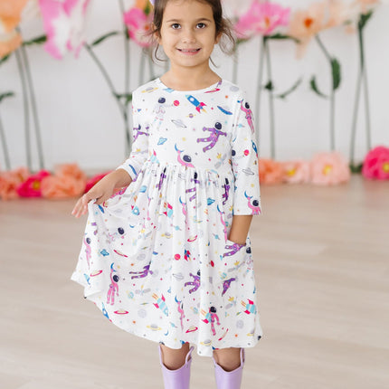 Out of this World 3/4 Sleeve Pocket Twirl Dress - Dashing Nova