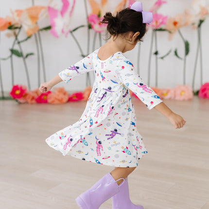 Out of this World 3/4 Sleeve Pocket Twirl Dress - Dashing Nova
