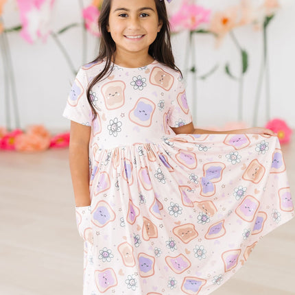 Peanut Butter Jelly Time S/S Pocket Twirl Dress - Dashing Nova