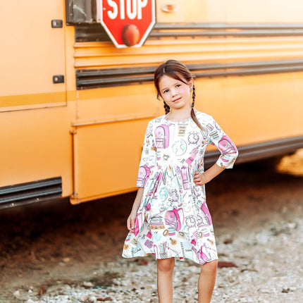 School is Cool 3/4 Sleeve Pocket Twirl Dress - Dashing Nova