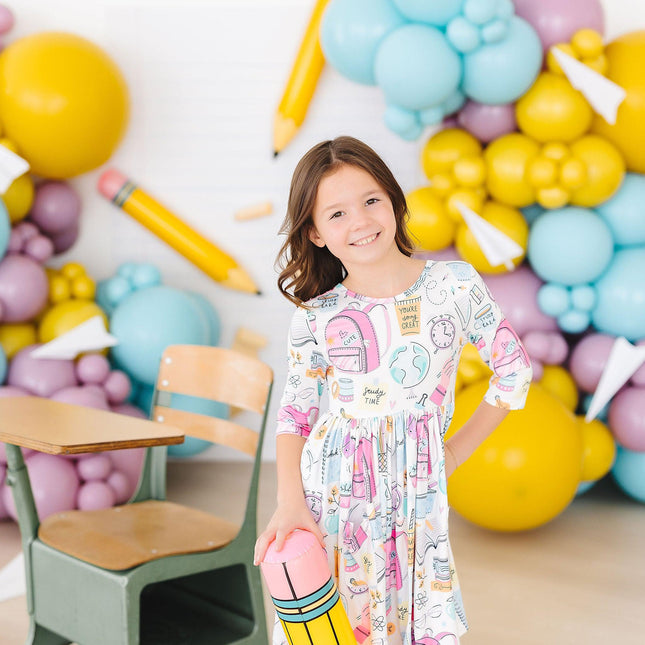 School is Cool 3/4 Sleeve Pocket Twirl Dress - Dashing Nova