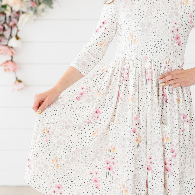 SALE Whimsical Wildflowers 3/4 Sleeve Pocket Twirl Dress - Dashing Nova