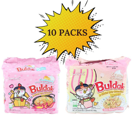 Samyang Buldak Ramen Carbonara and Cream Spicy Chicken Flavor Instant Noodles - 10 Packs Food