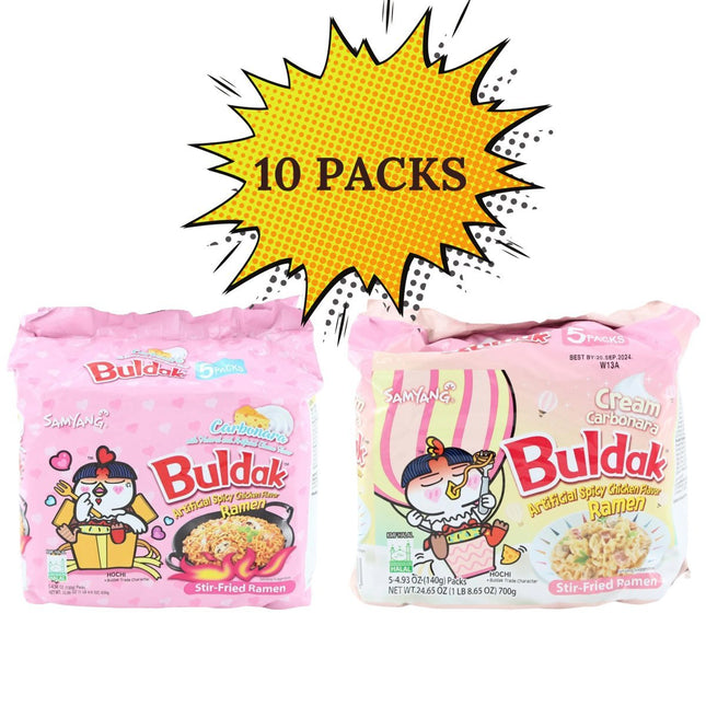Samyang Buldak Ramen Carbonara and Cream Spicy Chicken Flavor Instant Noodles - 10 Packs Food