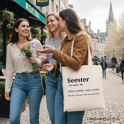 Seester Definition Canvas Tote Bag, Funny Gift Shopper for Cool and Close Sisters