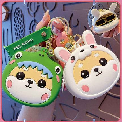 Trendy Shiba Inu Coin Pouch with Keyring and Zipper Closure
