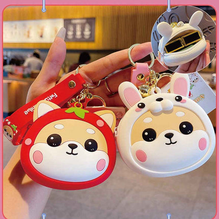 Trendy Shiba Inu Coin Pouch with Keyring and Zipper Closure