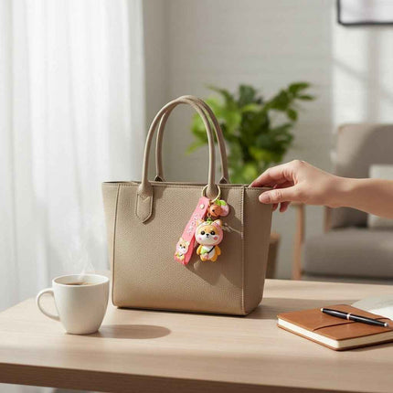 Shiba Inu Strawberry Keyring, Zinc Alloy Fastener, Sweet Feminine Bag Charm, Everyday Kawaii Fashion Accessory Gift