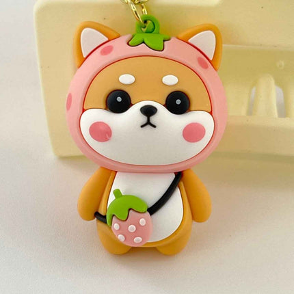 Shiba Inu Strawberry Keyring, Zinc Alloy Fastener, Sweet Feminine Bag Charm, Everyday Kawaii Fashion Accessory Gift