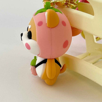 Shiba Inu Strawberry Keyring, Zinc Alloy Fastener, Sweet Feminine Bag Charm, Everyday Kawaii Fashion Accessory Gift