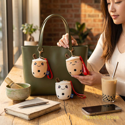 Soft Fabric Boba Keychain 3 Pack Kawaii Bag Charm Accessory