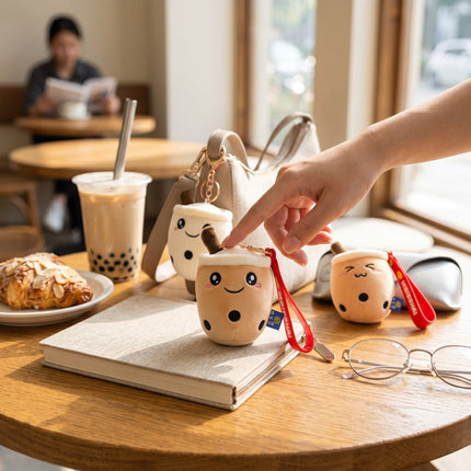 Soft Fabric Boba Keychain 3 Pack Kawaii Bag Charm Accessory