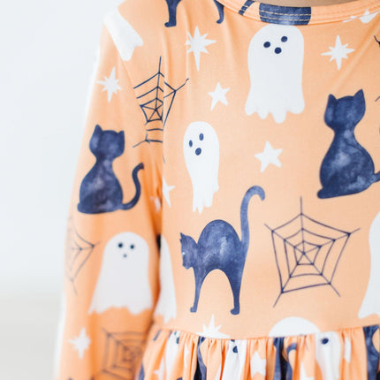 Spooky Kitty 3/4 Sleeve Pocket Twirl Dress - Dashing Nova