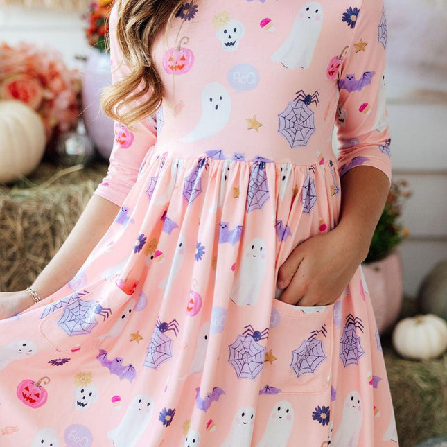 Spooky Sweetheart 3/4 Sleeve Pocket Twirl Dress - Dashing Nova