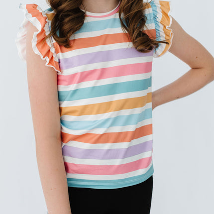 Spring Stripes S/S Ruffle Tee - Dashing Nova