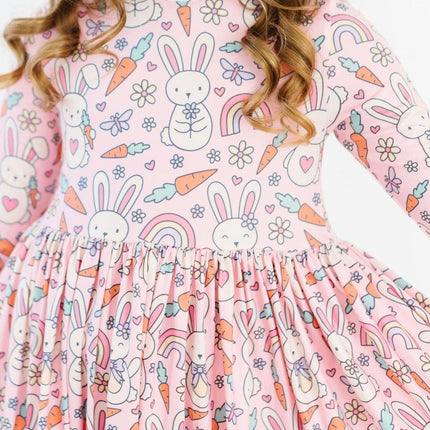 Springtime Bunnies 3/4 Sleeve Pocket Twirl Dress - Dashing Nova