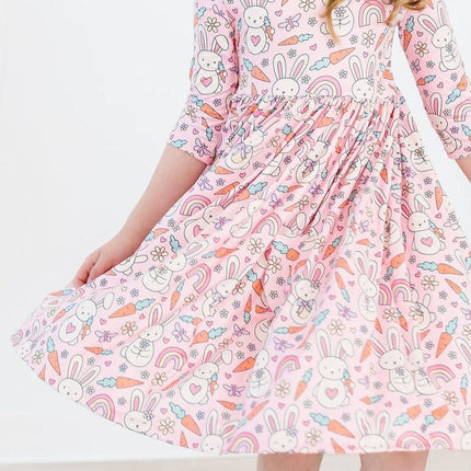 Springtime Bunnies 3/4 Sleeve Pocket Twirl Dress - Dashing Nova