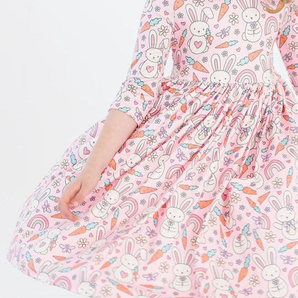 Springtime Bunnies 3/4 Sleeve Pocket Twirl Dress - Dashing Nova