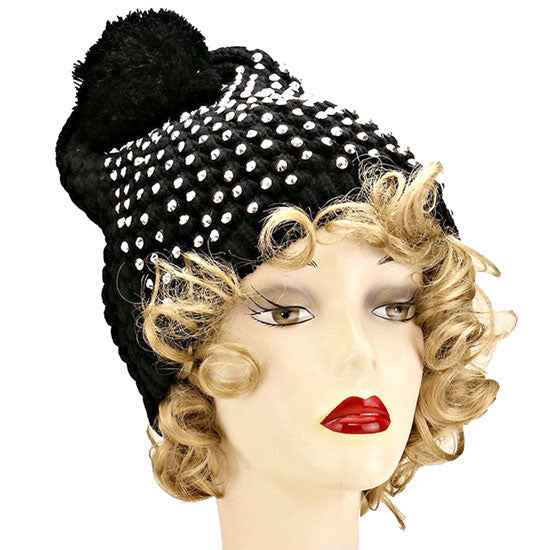 Studded Pom Beanie Hats