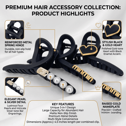 Stylish Claw Hair Clips – 3-Pack for Long, Thick Hair Hold