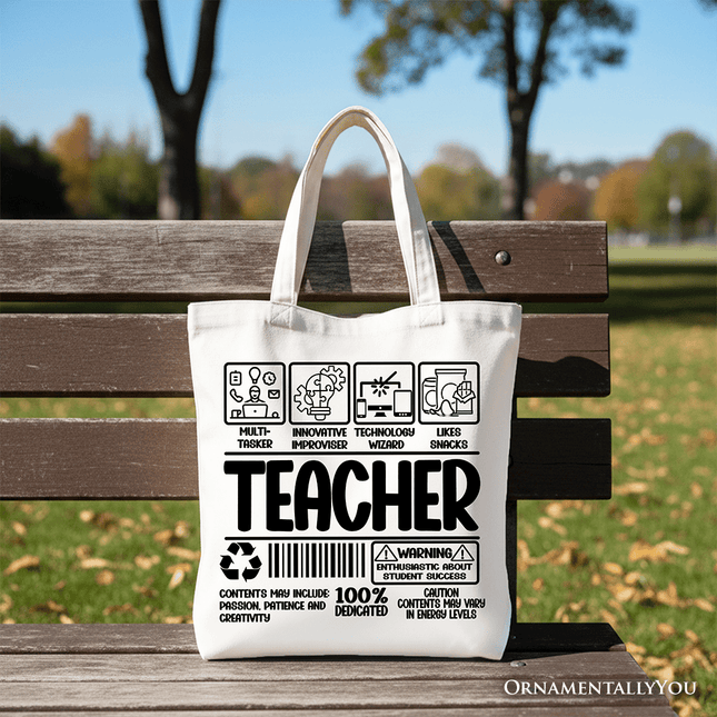 Teacher Label Tote Bag, Funny Barcode Gift Shopper for Dedicated Educators