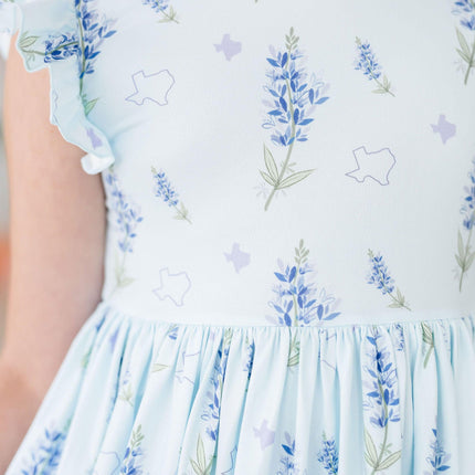 Texas Bluebonnets Flutter Sleeve Twirl Dress - Dashing Nova