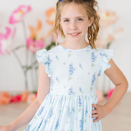 Texas Bluebonnets Flutter Sleeve Twirl Dress - Dashing Nova