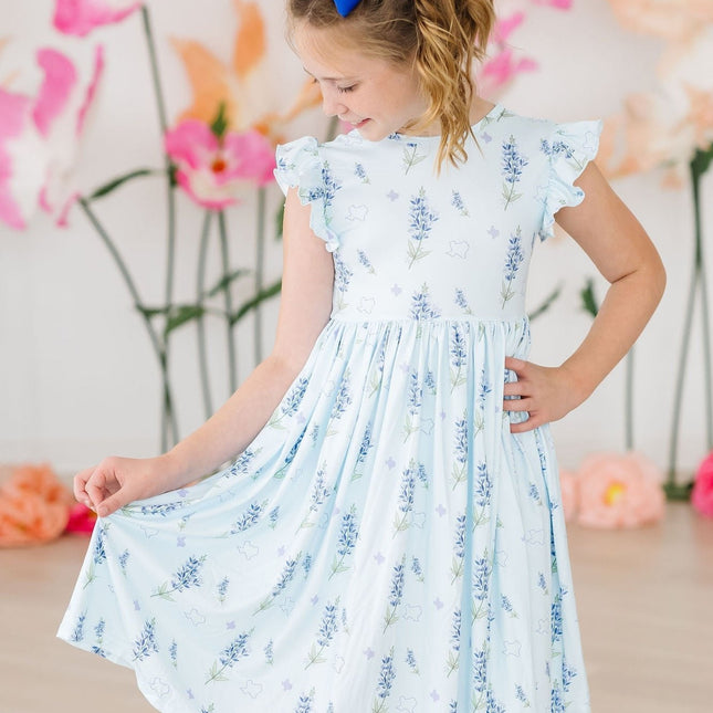 Texas Bluebonnets Flutter Sleeve Twirl Dress - Dashing Nova