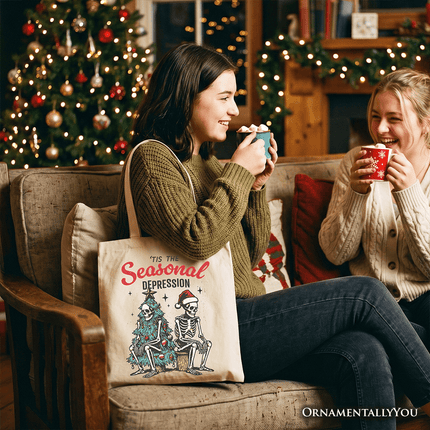 Tis the Seasonal Depression Tote Bag, Dark Humor Christmas Gift Shopper for Festive Mood Swingers