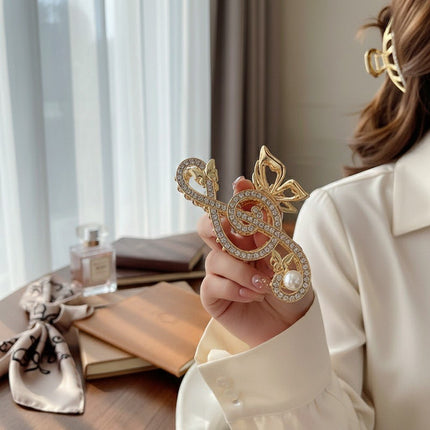 Treble Clef Hair Clip for Women, Gold Tone Music Note Claw Clip, Rhinestone Hair Accessories, Large Hair Clip for Thick Hair, Concert Gift