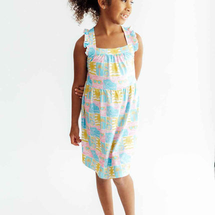 Tropical Summer Ruffle Cross Back Dress