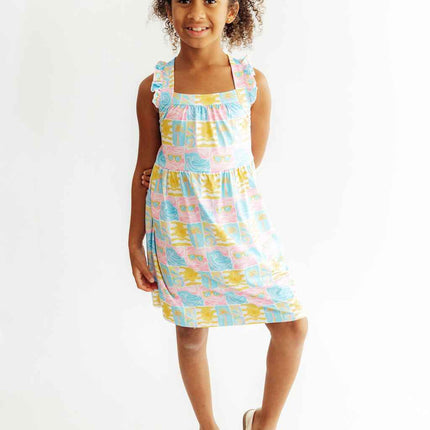 Tropical Summer Ruffle Cross Back Dress
