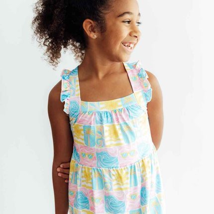 Tropical Summer Ruffle Cross Back Dress