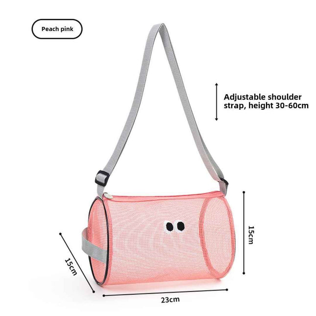 Big eye mesh cylinder bag, breathable leisure travel crossbody bag mesh, portable crossbody beach bag, swimming wash storage bag