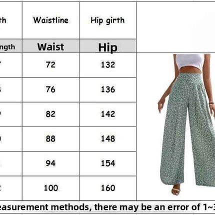 Shirred Waist Wide Leg Pants W Floral Pattern