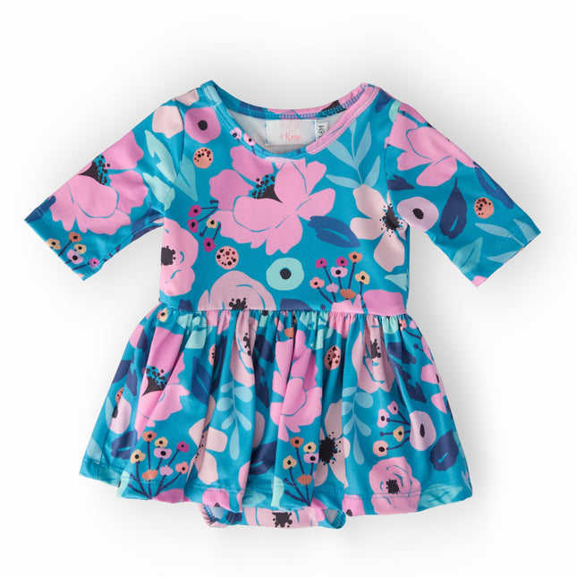 Twirling in Teal 3/4 Sleeve Twirl Bodysuit - Dashing Nova