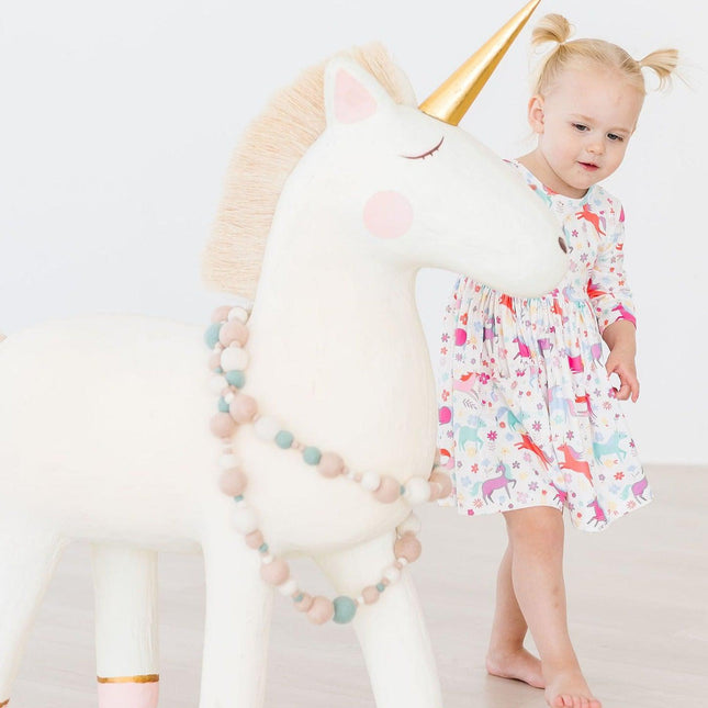 Unicorn Wish 3/4 Sleeve Pocket Twirl Dress - Dashing Nova